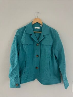 Coldwater Creek Teal Floral Textured Button-Front Jacket